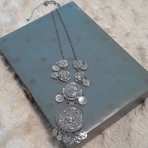 Tribal Styled Statement Necklace Silver Toned
